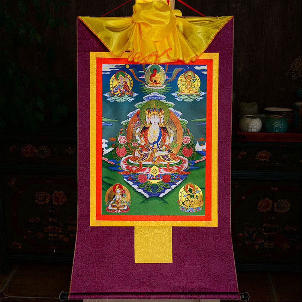 Usnisa Vijaya and 5 Healing Buddhas - Tibetan thangka painting, view 12