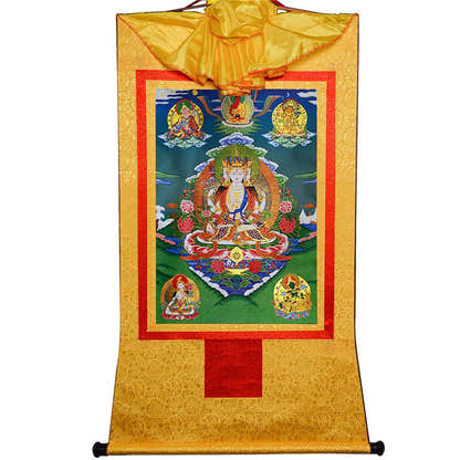 Usnisa Vijaya and 5 Healing Buddhas - Tibetan thangka painting, view 13
