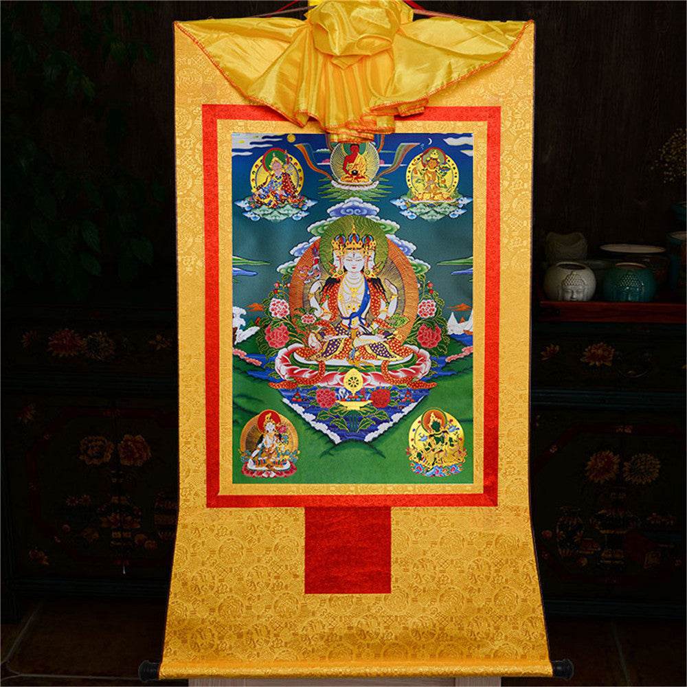 Usnisa Vijaya and 5 Healing Buddhas - Tibetan thangka painting, view 14