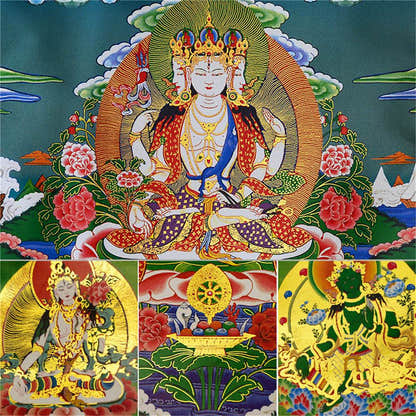Usnisa Vijaya and 5 Healing Buddhas - Tibetan thangka painting, view 16