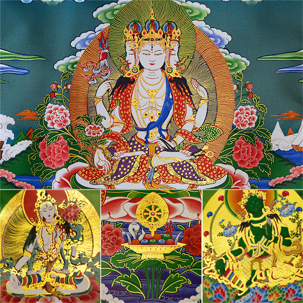 Gandhanra-Thangka-Art-UsnisaVijaya-and-5-Healing-Buddhas