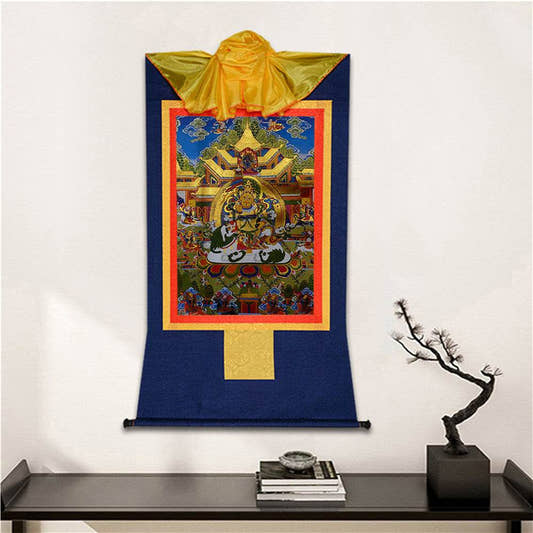 Vaisravana,Buddha of Wealth - Tibetan thangka painting, detailed view