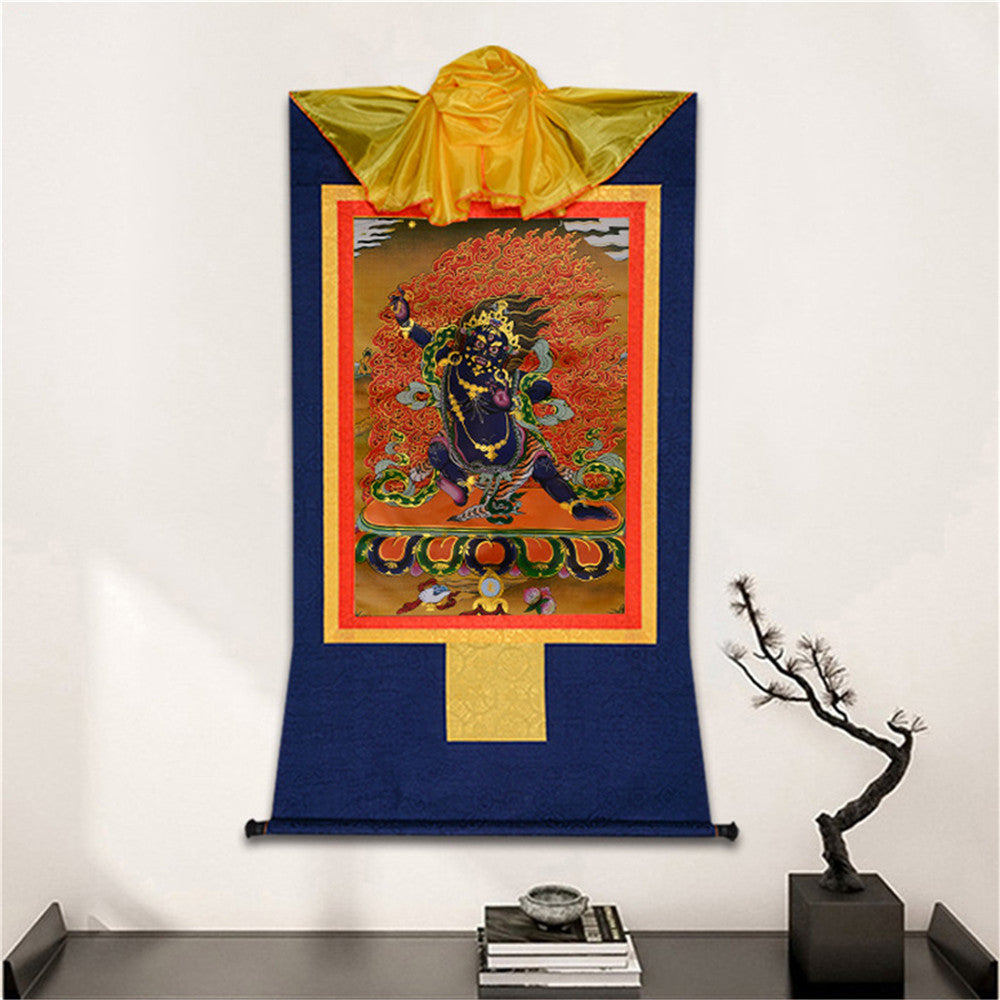 Gandhanra-Thangka-Art-Vajrapani-the-Protector-and-Guide-of-Gautama-BuddhaGandhanra Bronzing Printed Tibetan Thangka Art - Vajrapani Thangka, Hand Framed Tibetan Buddhist Thangka Wall Hanging