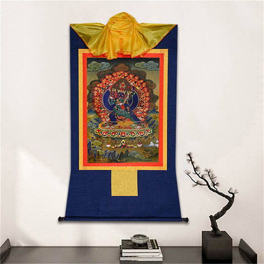 གཤིན་རྗེ་གཤེད་ Yamantaka- Conqueror of the Lord of Death - Tibetan thangka painting, detailed view