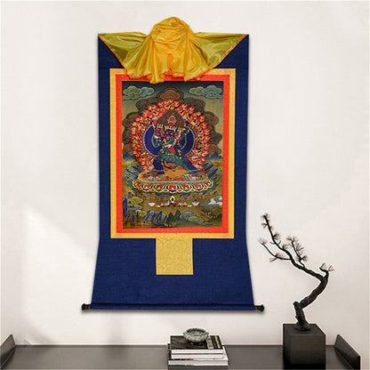 Gandhanra Bronzing Printed Tibetan Thangka Art - Yamantaka  Thangka, Hand Framed Tibetan Buddhist Thangka Wall Hanging