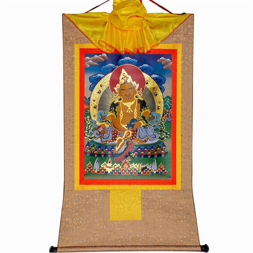 Yellow Jambhala,Dzambhala - Tibetan thangka painting, view 8