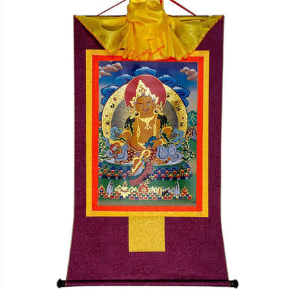 Yellow Jambhala,Dzambhala - Tibetan thangka painting, view 12