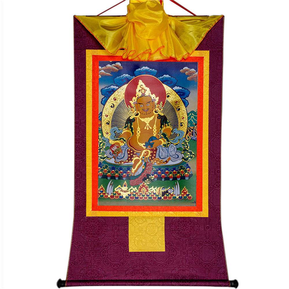 Yellow Jambhala,Dzambhala - Tibetan thangka painting, view 12