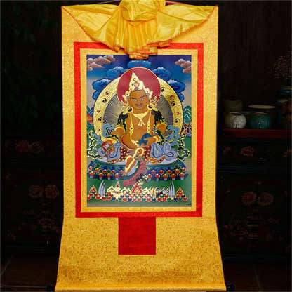 Yellow Jambhala,Dzambhala - Tibetan thangka painting, view 15