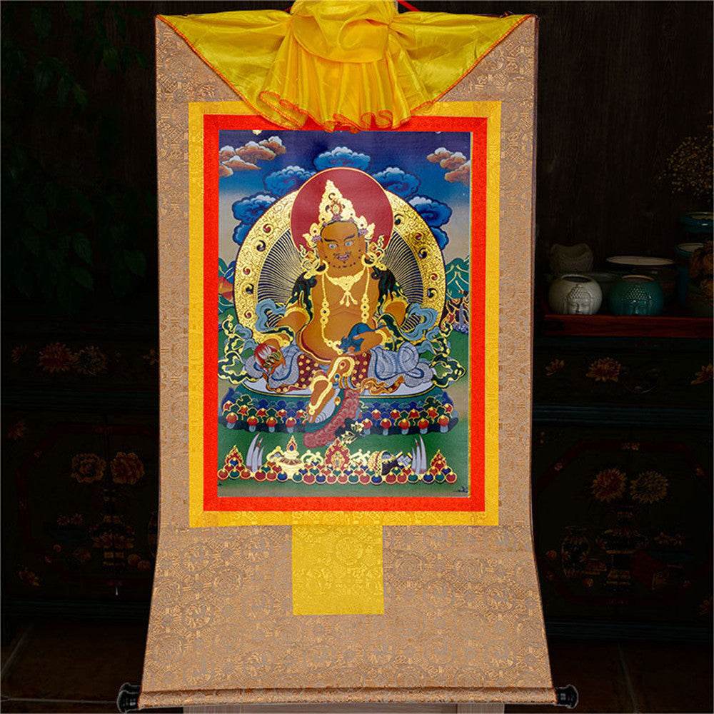 Yellow Jambhala,Dzambhala - Tibetan thangka painting, view 9