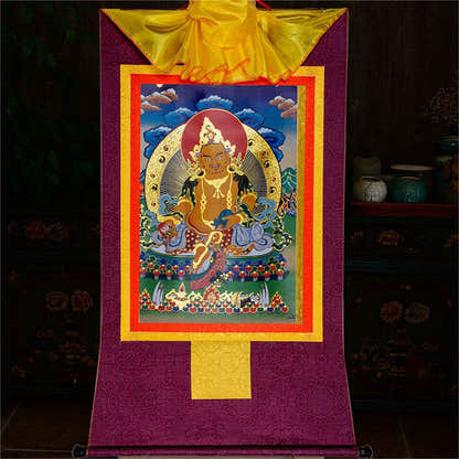 Vaisravana,Buddha of Wealth - Tibetan thangka painting, view 13