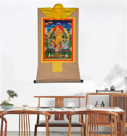 Vaisravana,Buddha of Wealth - Tibetan thangka painting, view 7