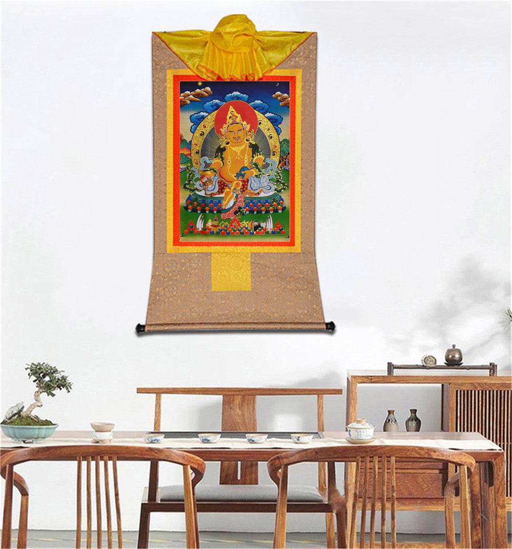 Vaisravana,Buddha of Wealth - Tibetan thangka painting, view 7