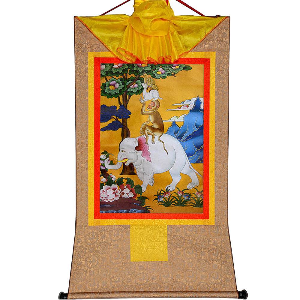 Four Harmonious Animal Brothers - Tibetan thangka painting, view 7