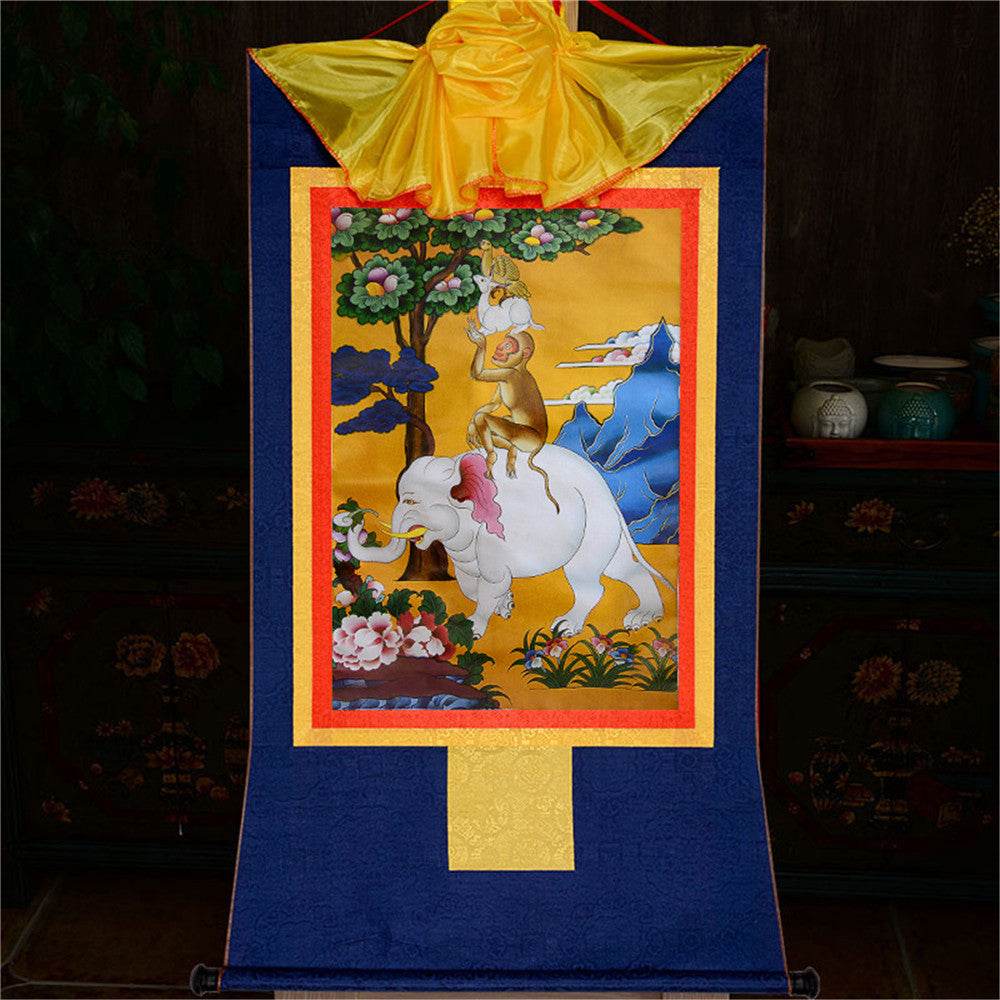 Four Harmonious Animal Brothers - Tibetan thangka painting, view 10