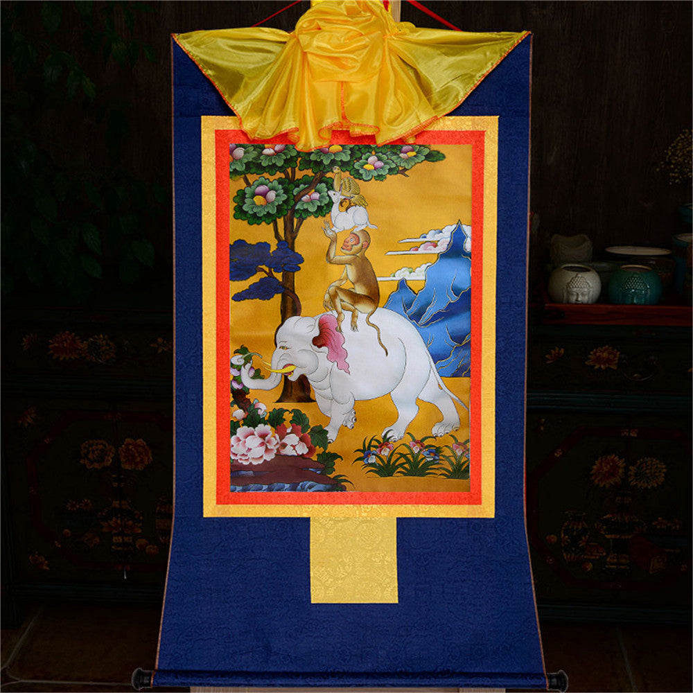 Gandhanra-Tibetan-Thangka-Art-Four-Harmonious-Animal-brothers