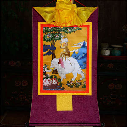 Four Harmonious Animal Brothers - Tibetan thangka painting, view 12