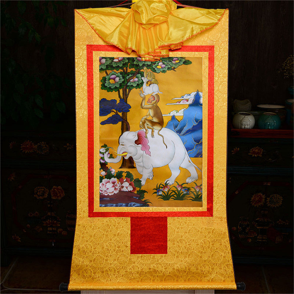 Gandhanra-Tibetan-Thangka-Art-Four-Harmonious-Animal-brothers