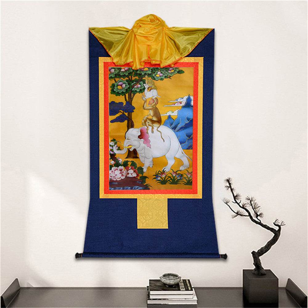 Four Harmonious Animal Brothers - Tibetan thangka painting, detailed view