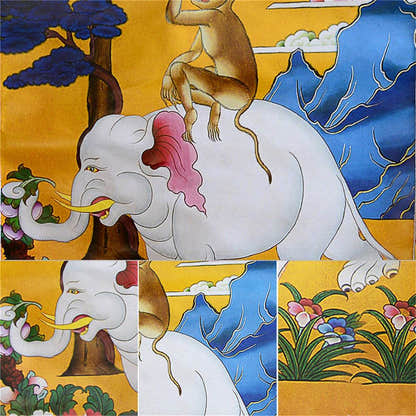 Four Harmonious Animal Brothers - Tibetan thangka painting, view 13