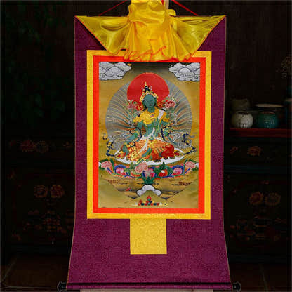 Green Tara - Tibetan thangka painting, view 13