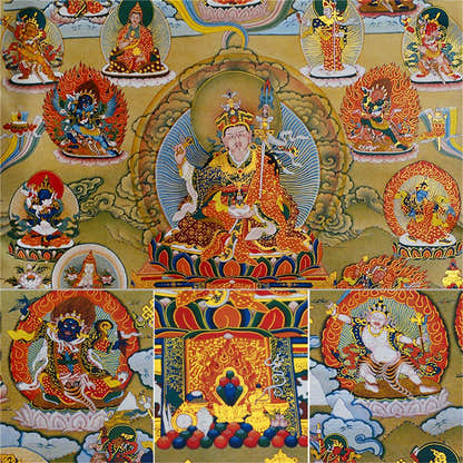 Guru Rinpoche and Deitiesof Nyingma School - Tibetan thangka painting, view 13