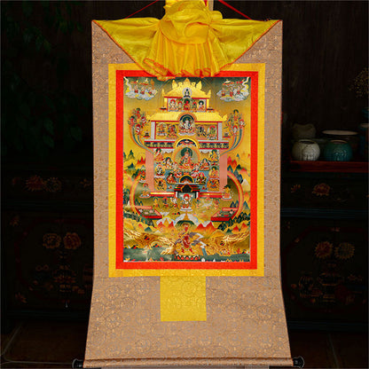 Gandhanra-Tibetan-Thangka-Art-Padmasambhava-GuruRinpoche--in-Pure-Land-Elysium-of-Buddhism
