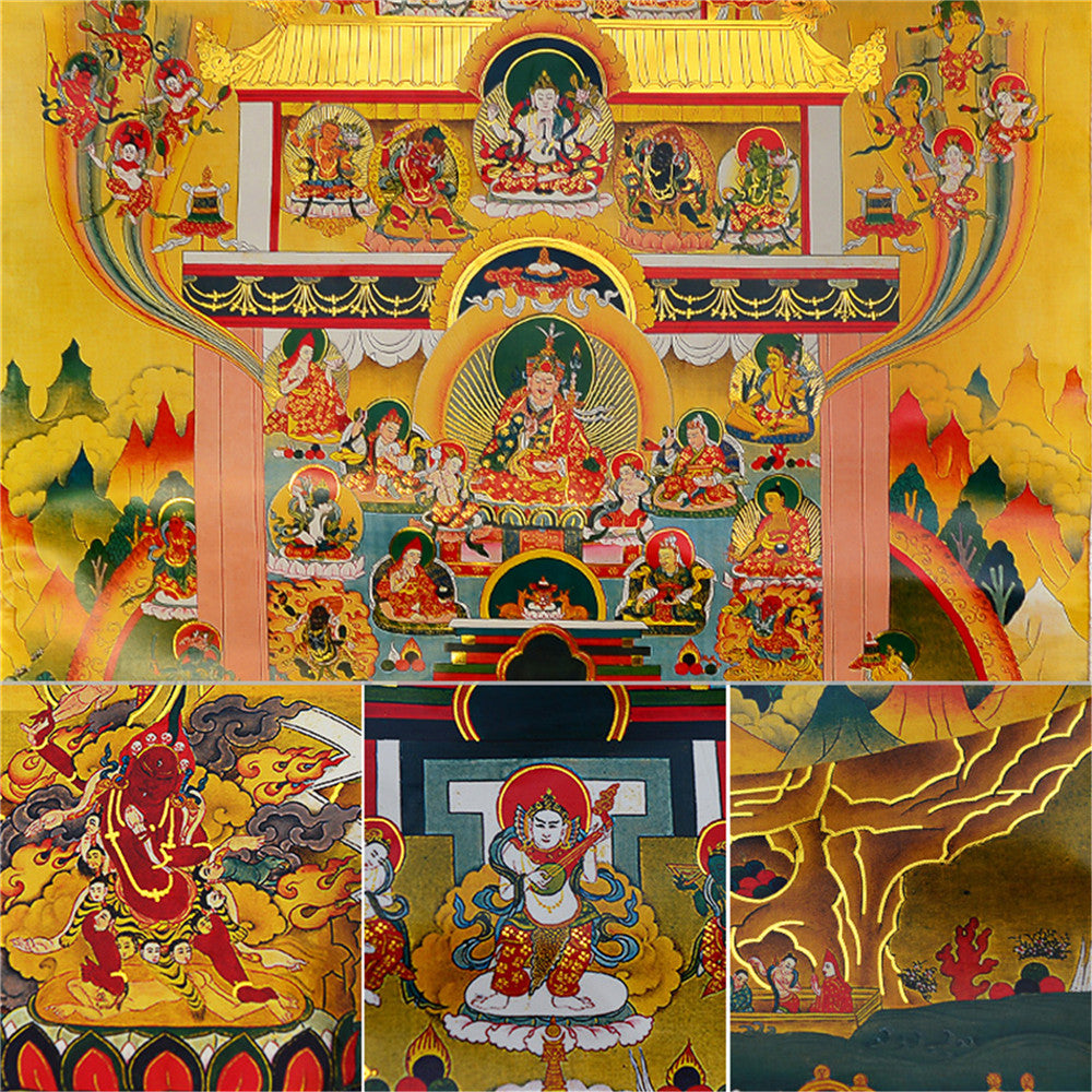 Gandhanra-Tibetan-Thangka-Art-Padmasambhava-GuruRinpoche--in-Pure-Land-Elysium-of-Buddhism