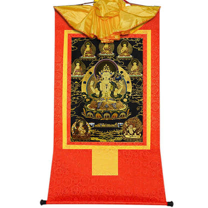 Chenrezig in Black Type - Tibetan thangka painting, view 18
