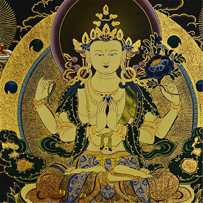 Chenrezig in Black Type - Tibetan thangka painting, view 15