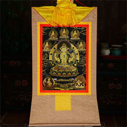 Chenrezig in Black Type - Tibetan thangka painting, view 9