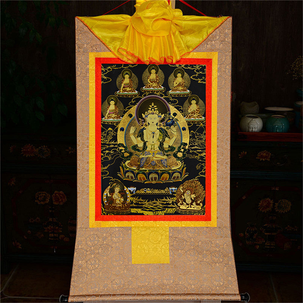 Gandhanra Thangka Art - Avalokitesvara,Padmapani,Chenrezig-black type