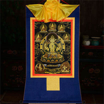 Chenrezig in Black Type - Tibetan thangka painting, view 11