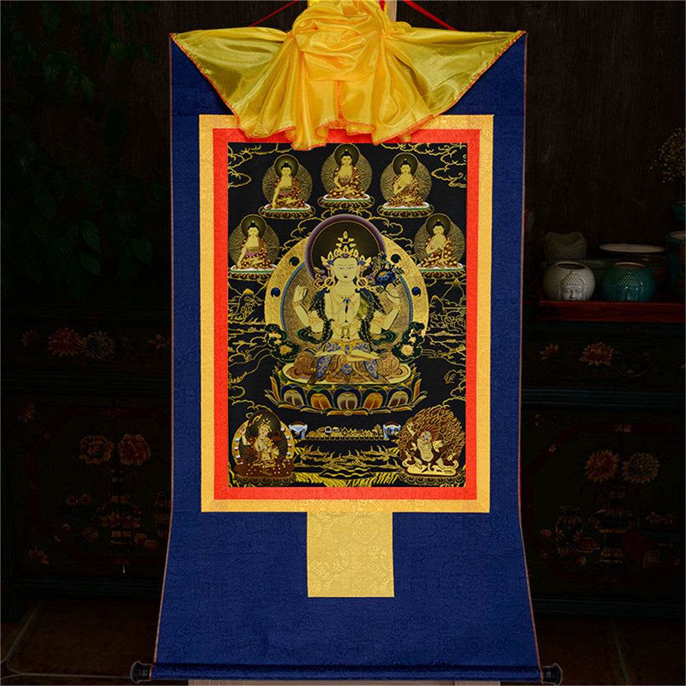 Chenrezig in Black Type - Tibetan thangka painting, view 11