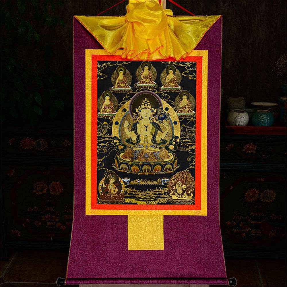 Chenrezig in Black Type - Tibetan thangka painting, view 13