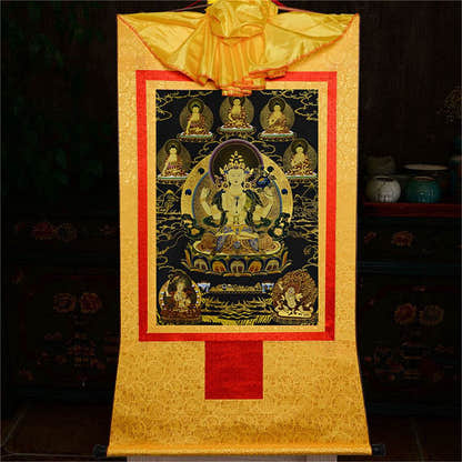 Chenrezig in Black Type - Tibetan thangka painting, view 17