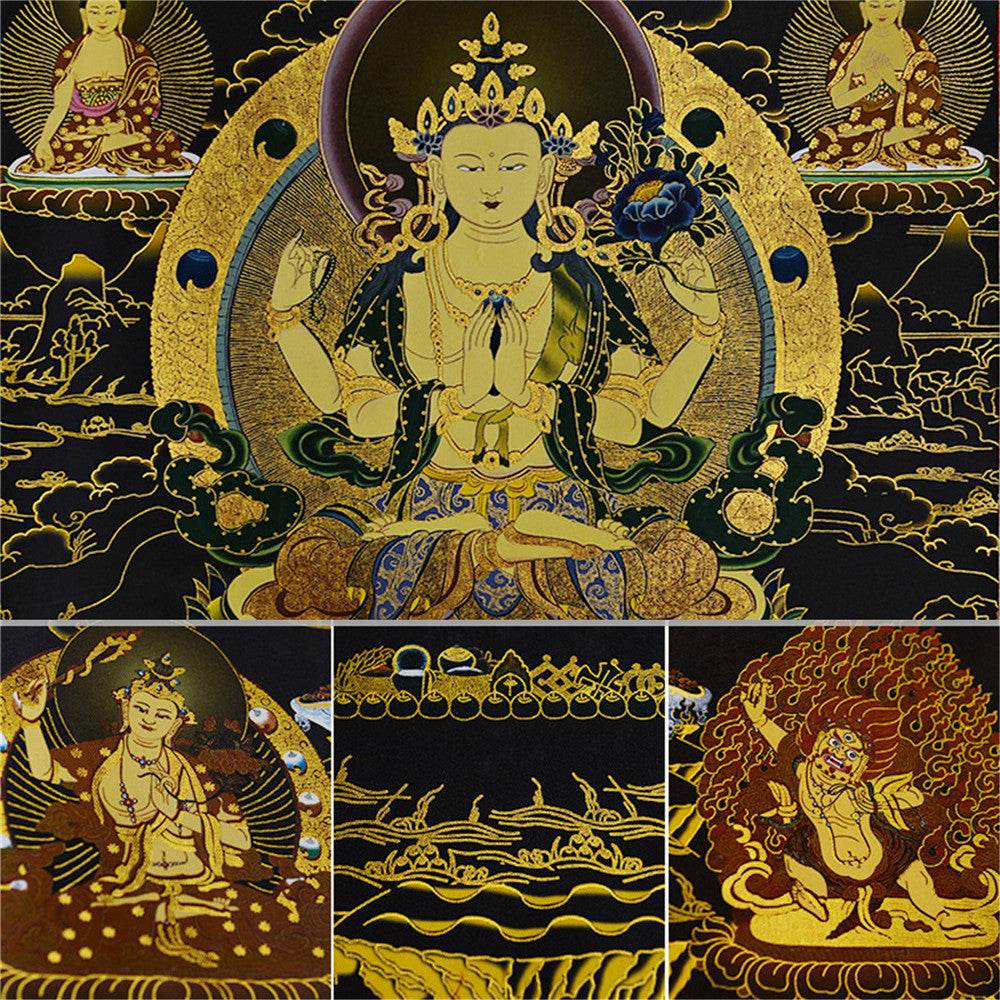 Chenrezig in Black Type - Tibetan thangka painting, view 14