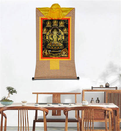 Chenrezig in Black Type - Tibetan thangka painting, view 7