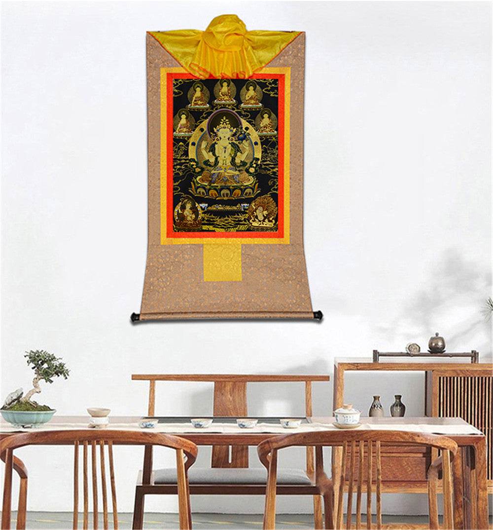 Chenrezig in Black Type - Tibetan thangka painting, view 7
