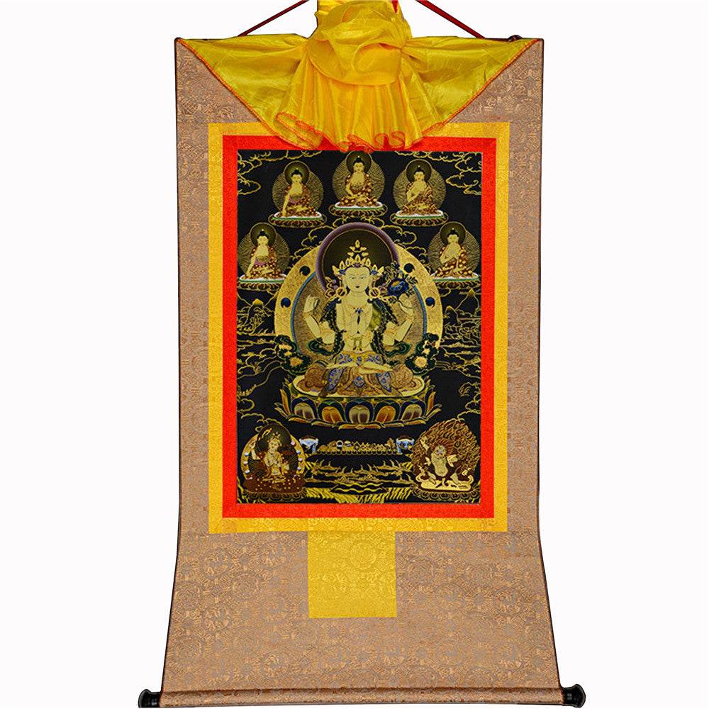 Chenrezig in Black Type - Tibetan thangka painting, view 8
