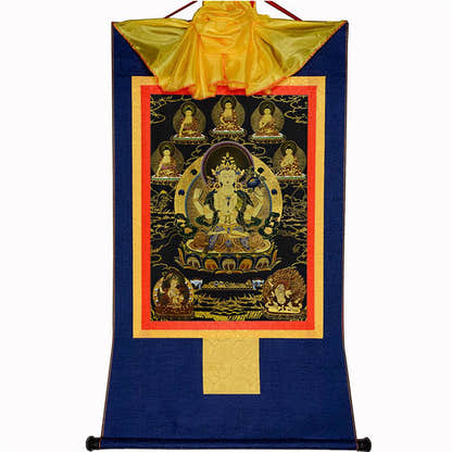 Chenrezig in Black Type - Tibetan thangka painting, view 10