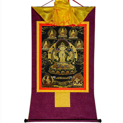 Chenrezig in Black Type - Tibetan thangka painting, view 12