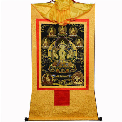 Chenrezig in Black Type - Tibetan thangka painting, view 16