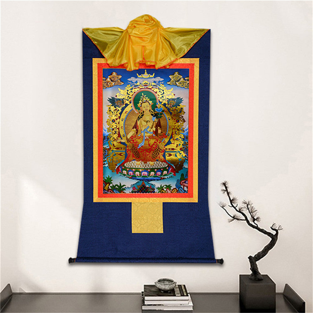 Gandhanra Bronzing Printed Tibetan Thangka Art - Maitreya Thangka, Hand Framed Tibetan Buddhist Thangka Wall Hanging
