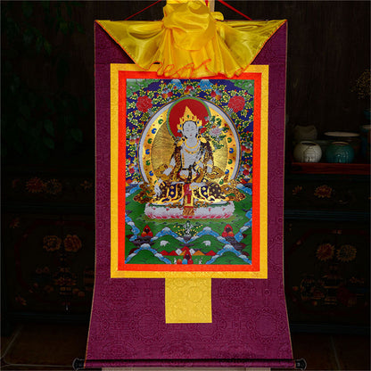 White Tara Thangka Brocade,Jetsun Dolma,Sitatara,Tibetan Buddhist Tapestry Wall Hanging,Gandhanra Thangka Art