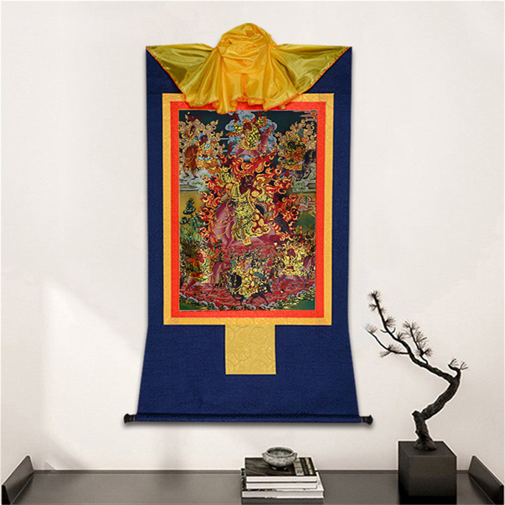 Gandhanra Bronzing Printed Tibetan Thangka Art - Tsiu Marpo Thangka, Hand Framed Tibetan Buddhist Thangka Wall Hanging