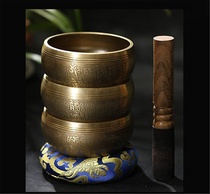 Gandhanra 3.8"-5.0" Energy Tibetan Singing Bowl Set with Buddha Mantra & Lucky Knot Symbol