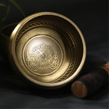 Gandhanra 3.8"-5.0" Energy Tibetan Singing Bowl Set with Buddha Mantra & Lucky Knot Symbol