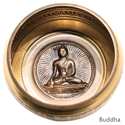 Gandhanra Tibetan Singing Bowl Set 4.2”- 6.5”,Engraved with Buddha Mantra/Statue Gandhanra-ART
