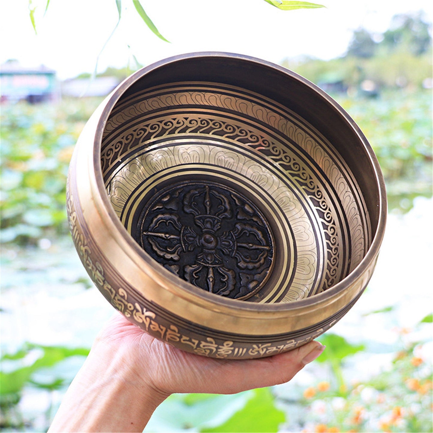 Gandhanra 4.2”- 6.5” Tibetan Singing Bowl,Engraved with Buddhism Mantra Cross Vajra